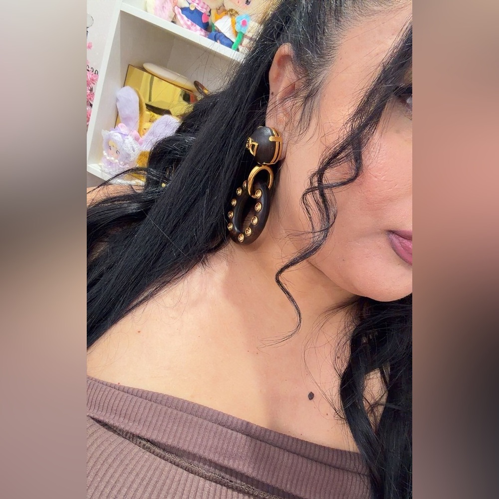 #251 Dolce & Gabbana Wood Drop Hoop Earrings - Picture 13 of 13